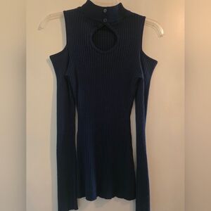 Elegant Navy Blue Ribbed Dress